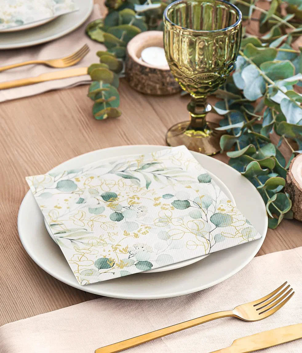 Paper Napkins Lunch - Golden Eucalyptus