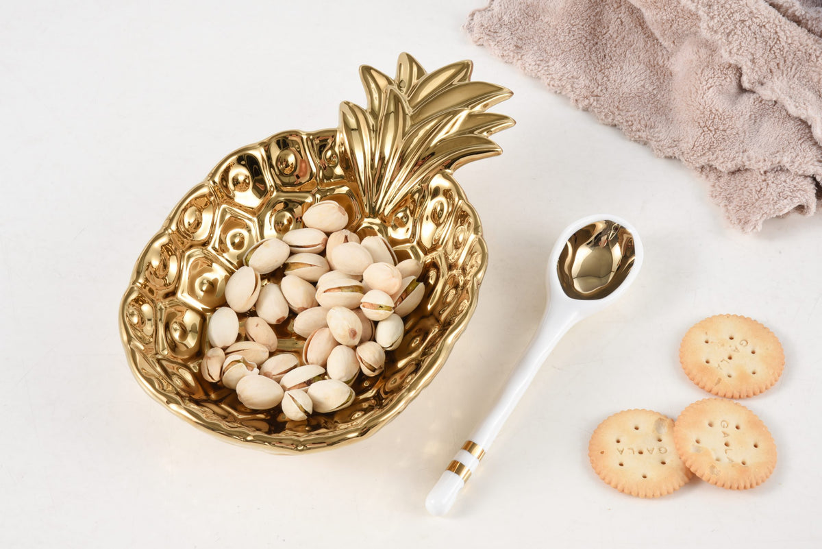 Pampa Bay Get Gifty The Golden Pineapple Set Gold pineapple-shaped dish