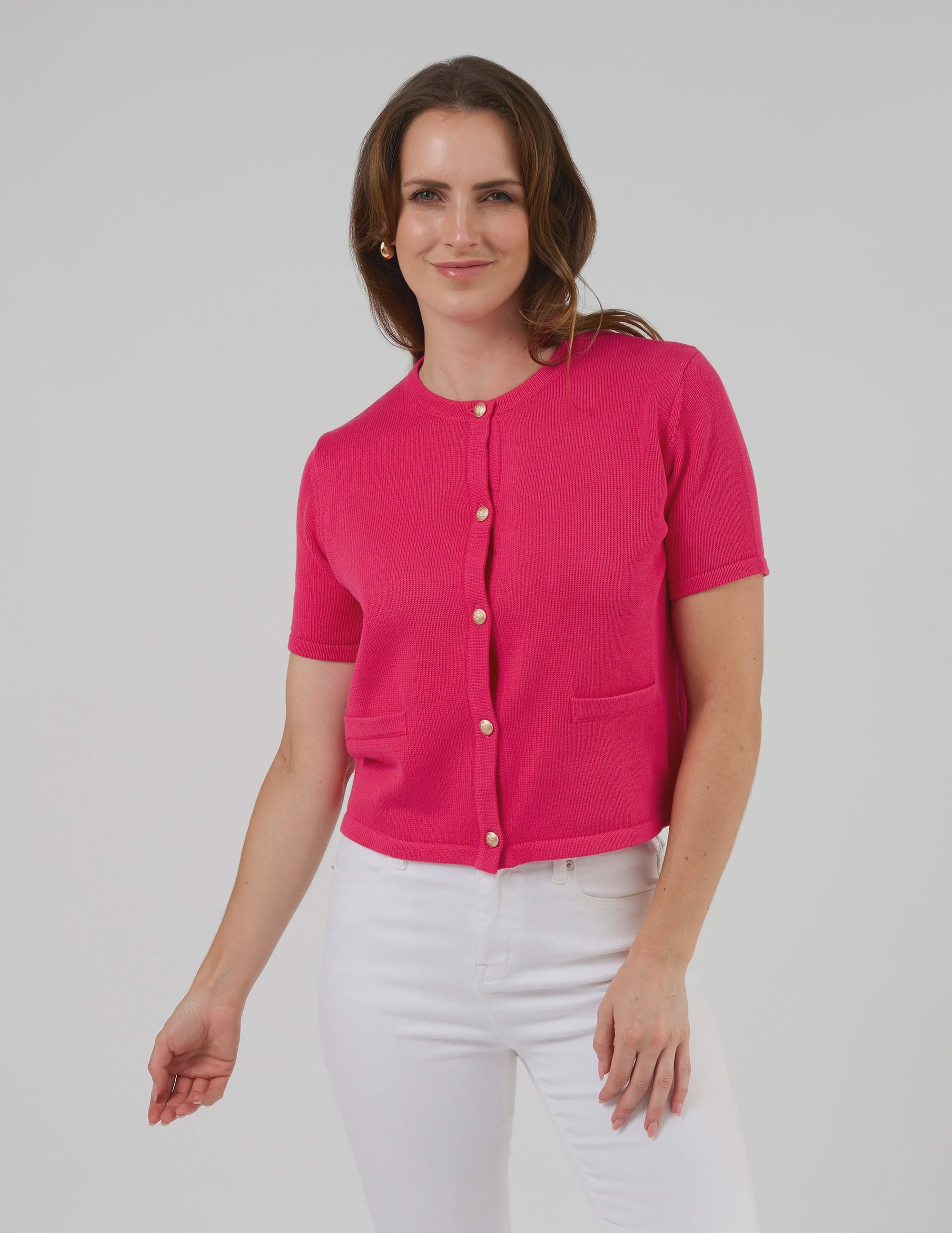 Stella+Gemma Rue Cardi - Barbie pink short-sleeve cardigan