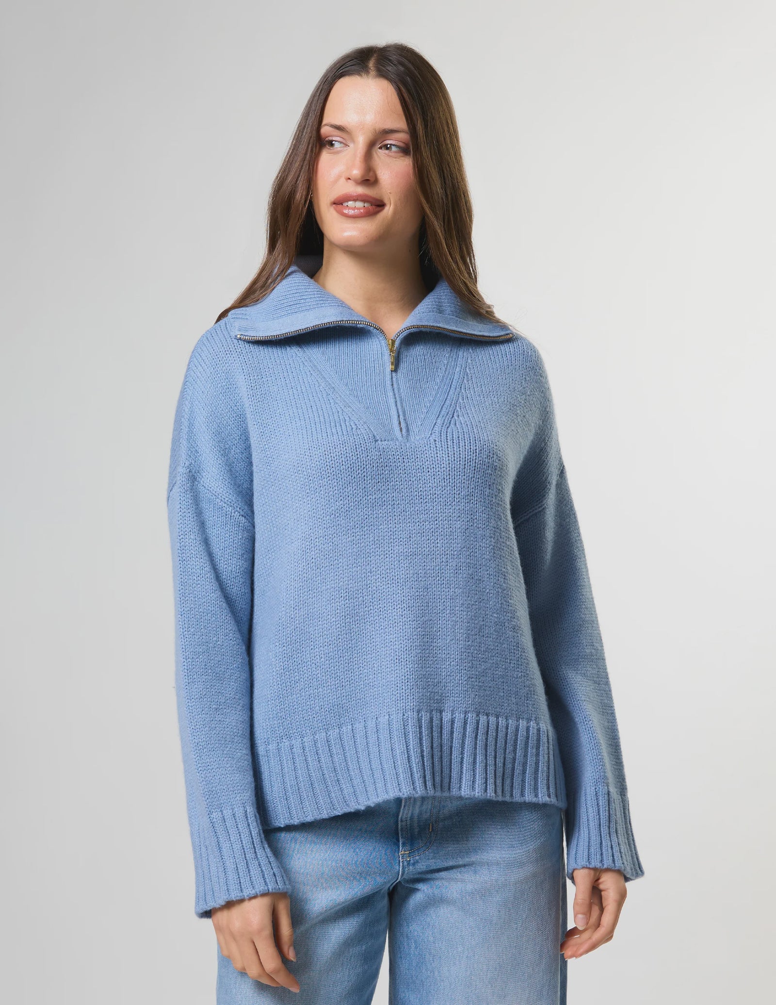 Stella+Gemma Cory Zip Knit - Glacier Blue Jumper