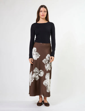Stella+Gemma Callista Skirt - Cocoa Blooms Brown skirt with floral pattern