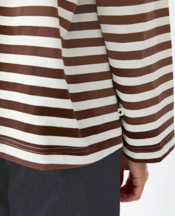 Stella+Gemma Drop Shoulder Tee - Choc Stripe brown and white striped sweater Top