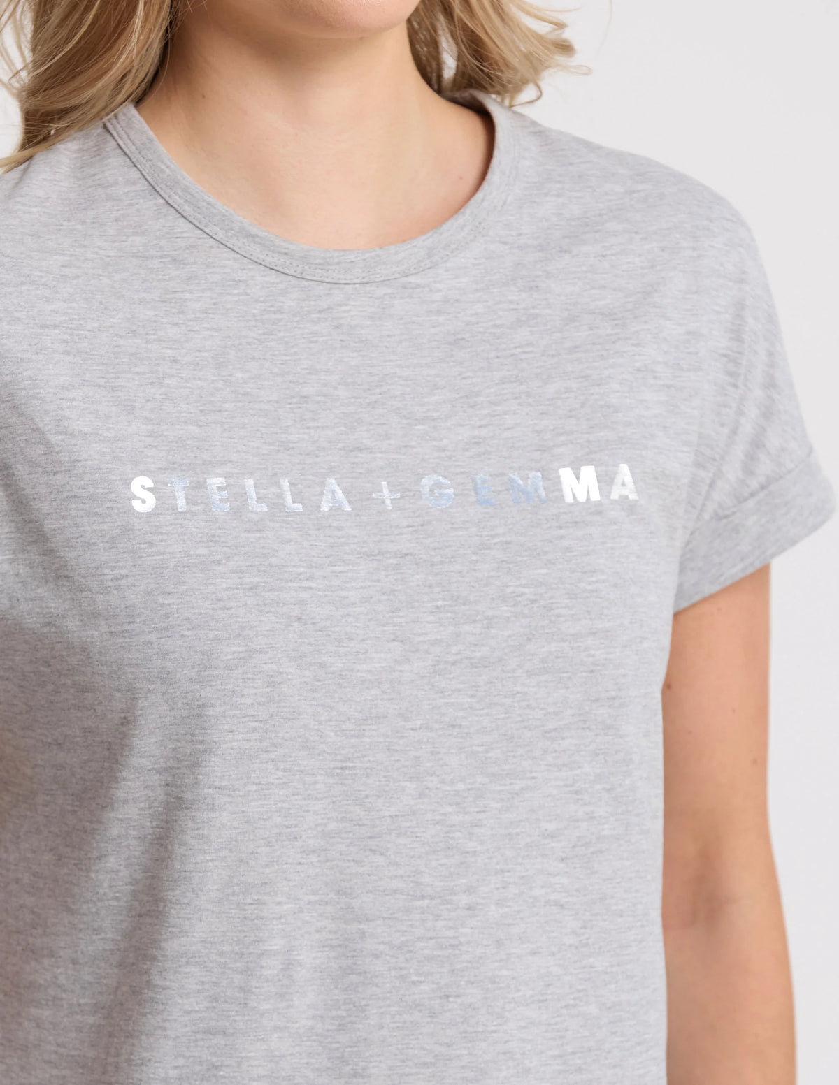 Stella+Gemma Sohu Cuff Crew  Tee - Grey Marle
