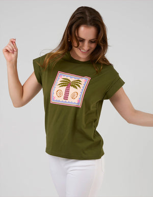 Stella+Gemma Cuff Tee Khaki Palm
