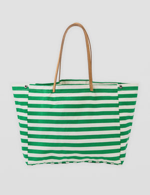 Stella+Gemma Shopper Green and white striped tote bag