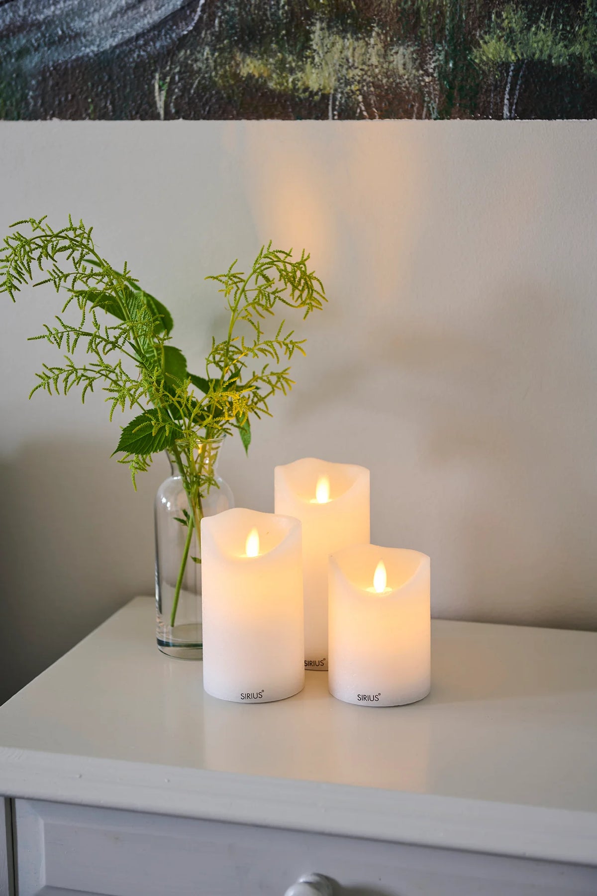 SIRIUS Sara Candle S/3 D75 White RECHARGEABLE