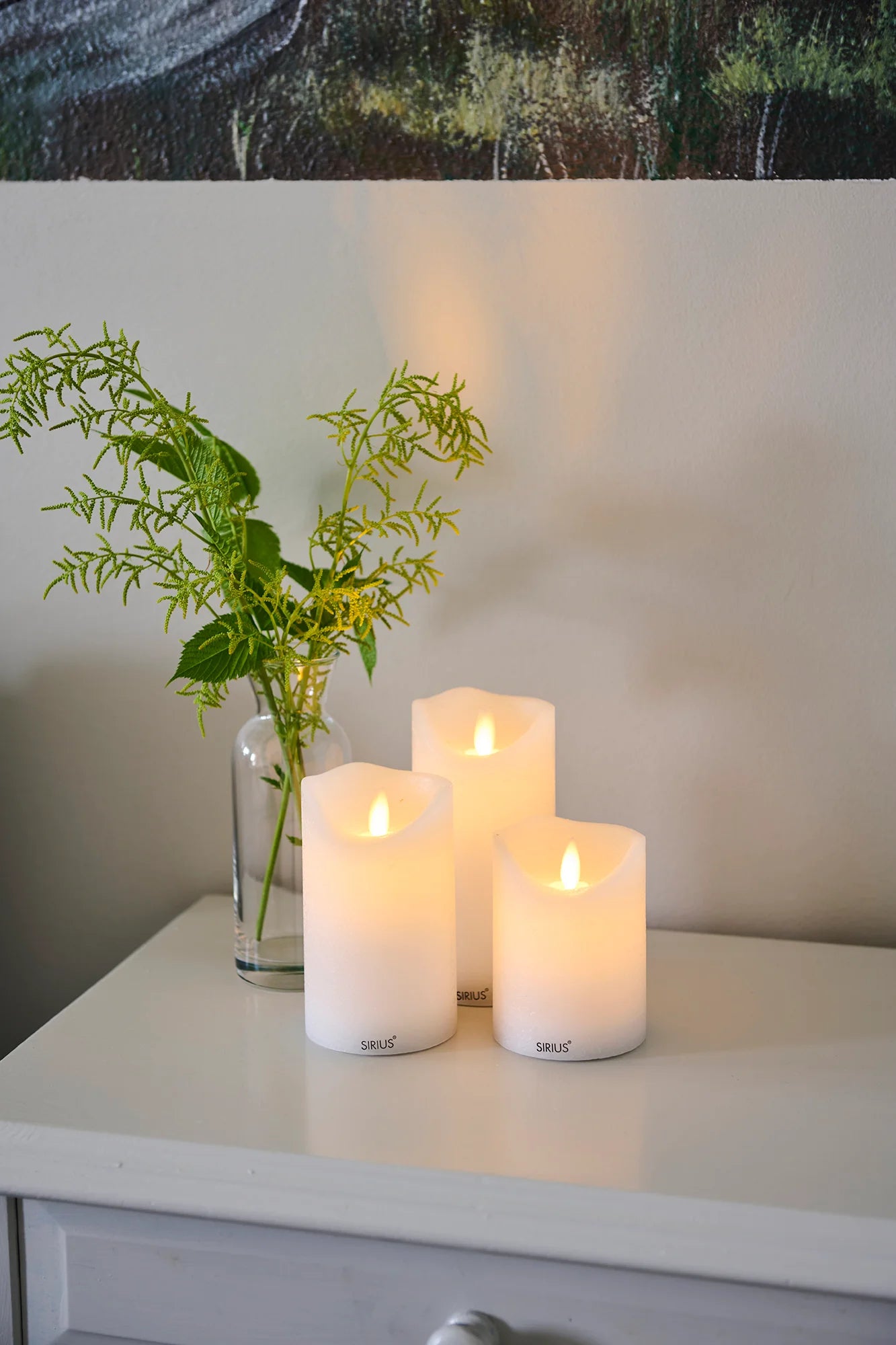 SIRIUS Sara Candle S/3 D75 White RECHARGEABLE