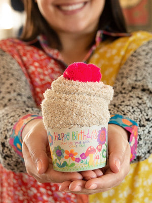 Natural Life Cupcake Sock Happy Birthday Floral