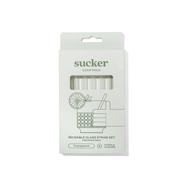Sucker Reusable Glass Cocktail Straws - Clear