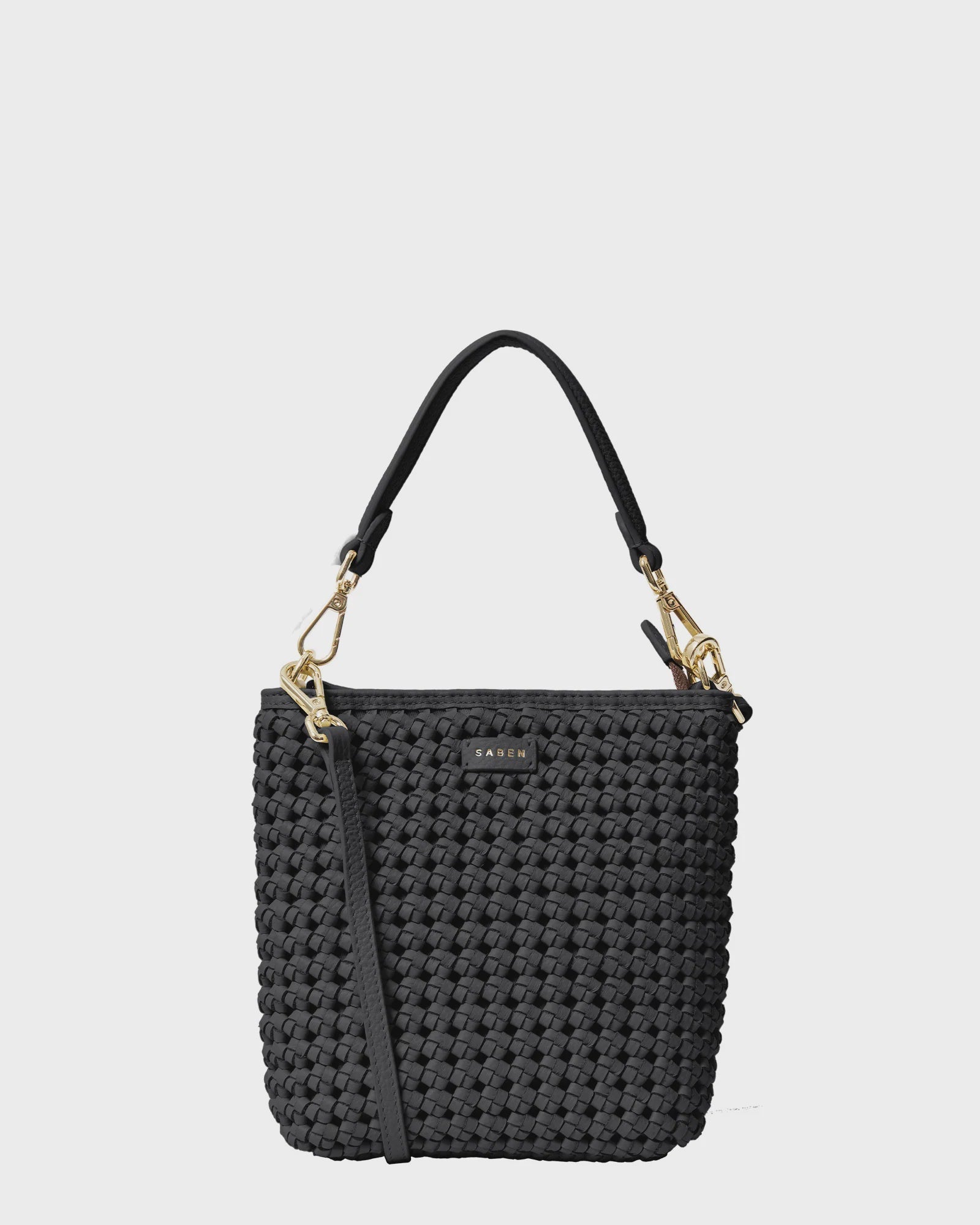 Saben Coco Mini Bag - Black Fine Braid woven handbag