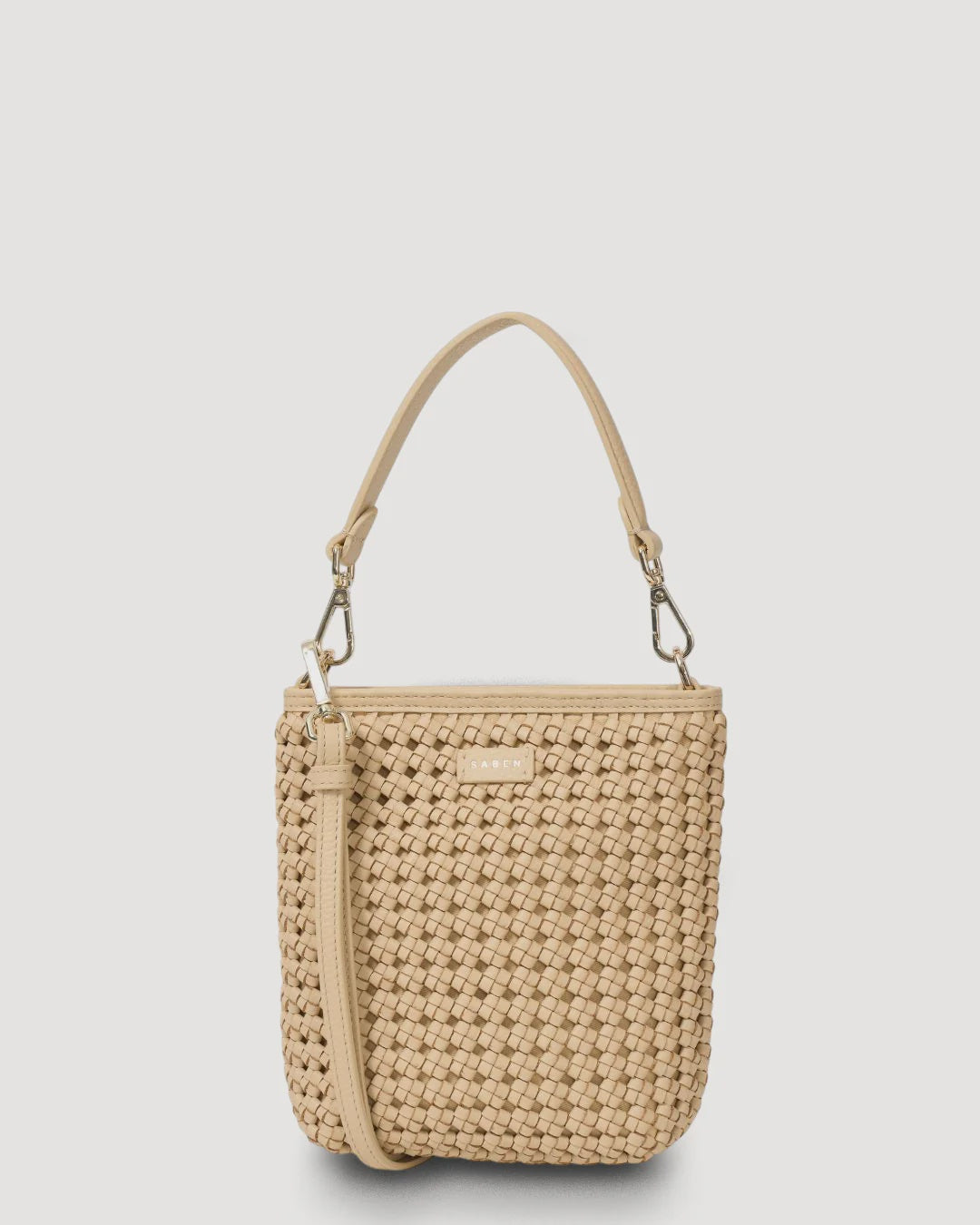 Saben Coco Mini Bag - Raffia Fine Braid Beige woven handbag