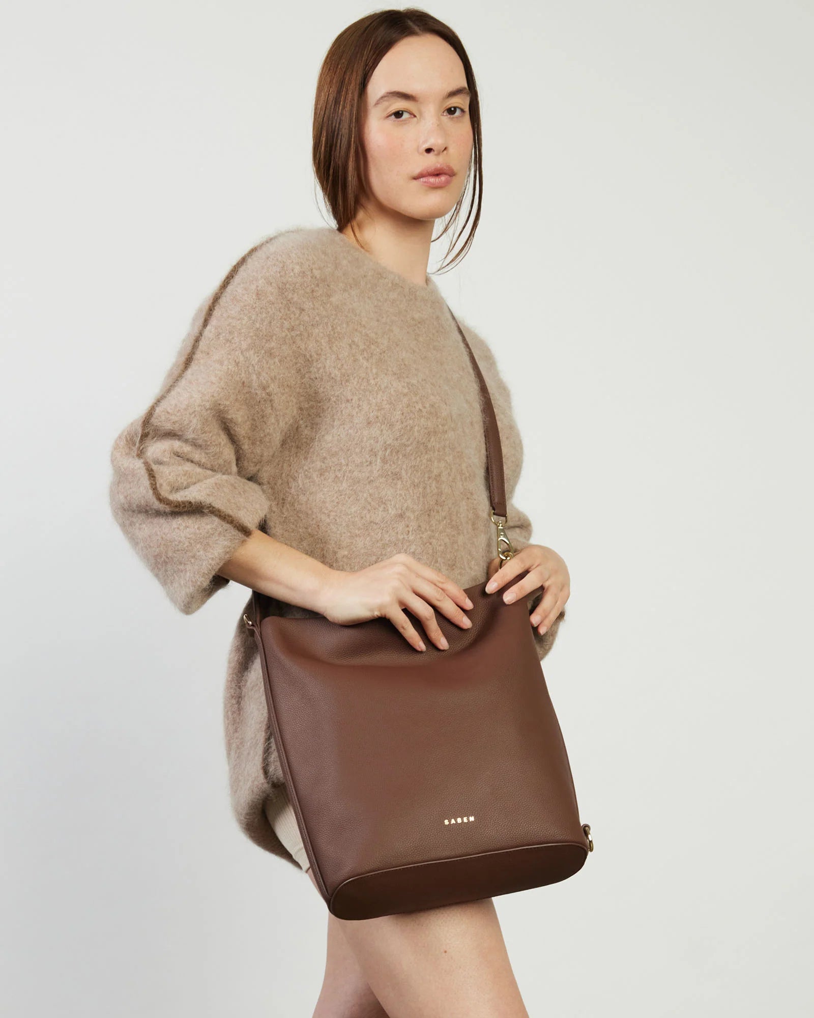 Saben June Shoulder Bag - Umber Pebble Brown leather handbag