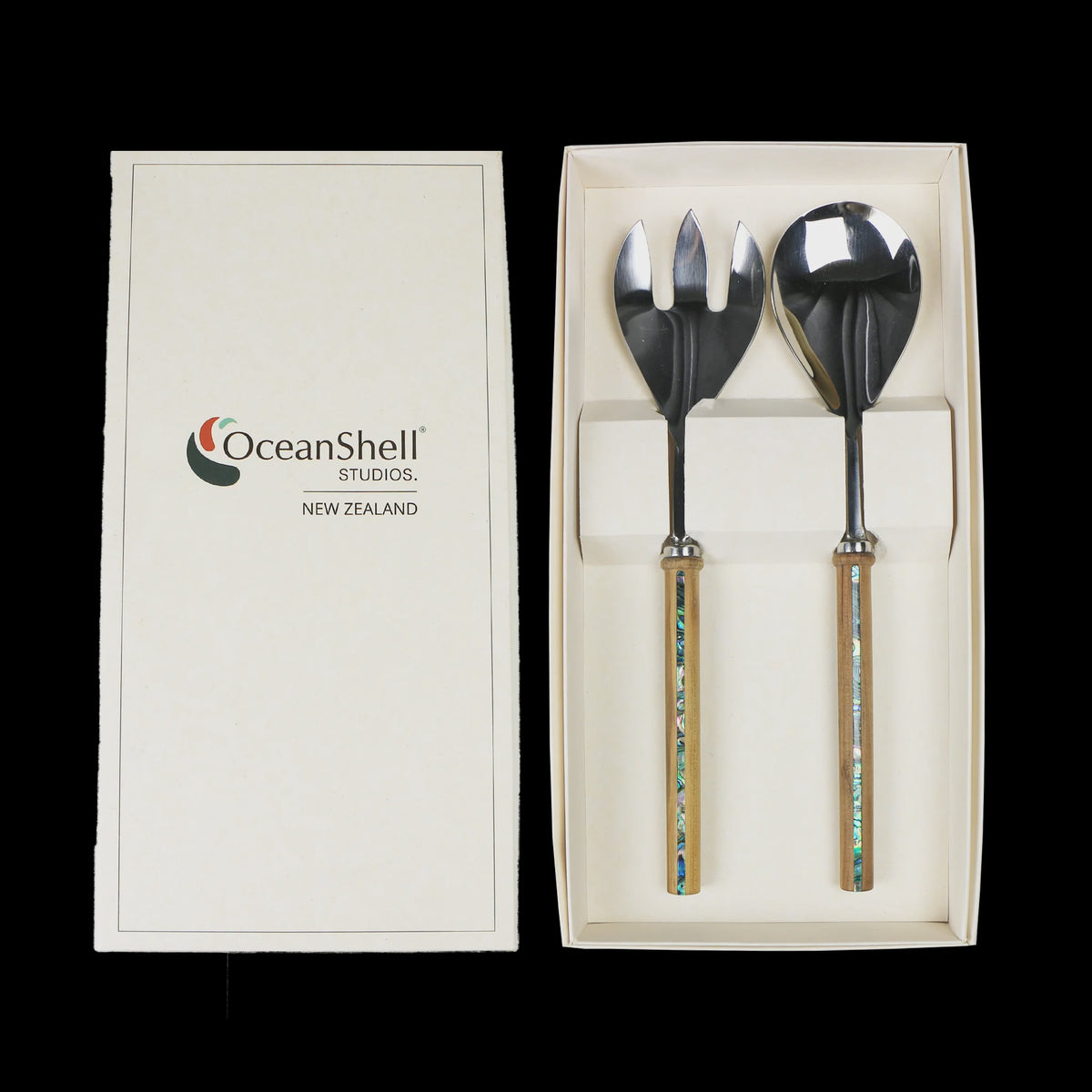Ocean Shell Studio Paua Rimu Salad Servers