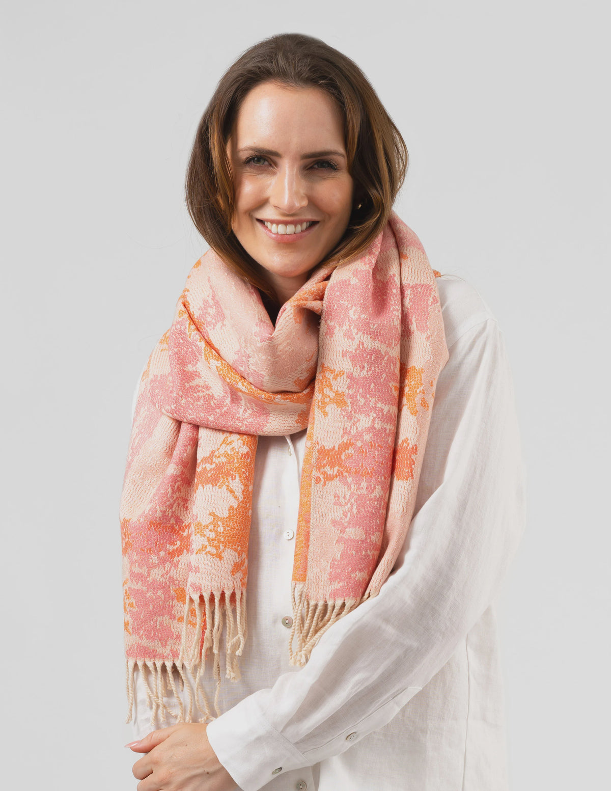 Stella Gemma Scarf - Pink & Orange with Tassels
