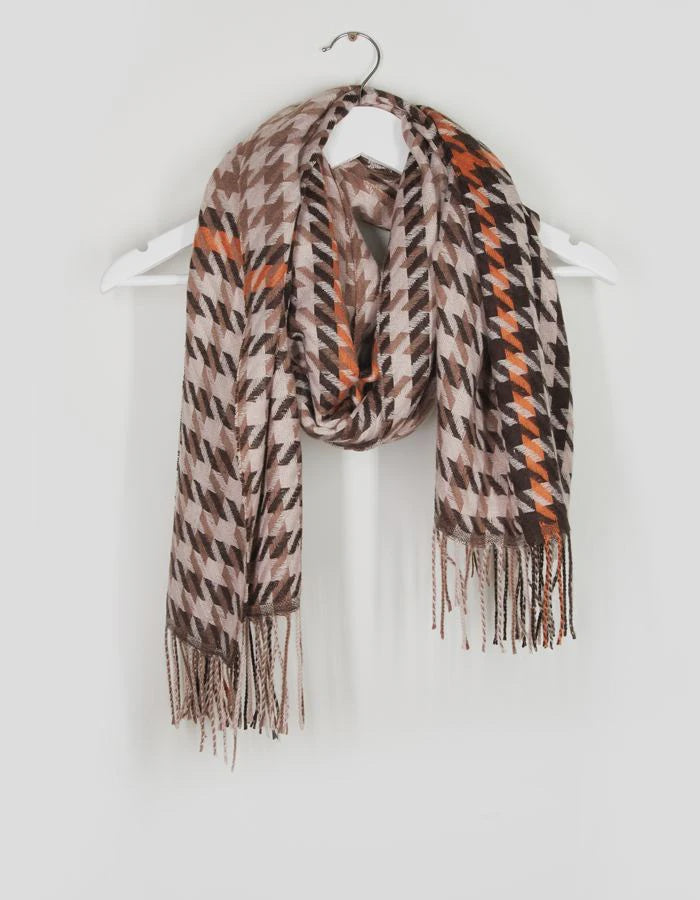 Stella Gemma Scarf - Brown/Blush/Orange Houndstooth