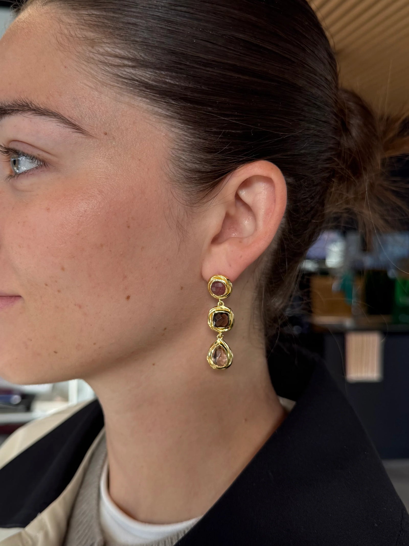 ZAFINO 6797 Scarlett Earring - Strawberry Quartz Smokey Morganite - Artisan