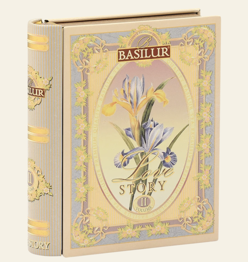 'BASILUR' Love Story II - Mini Tea Book - Almond and Rose Black and Green Tea - 5 Pyramid Tea Bags
