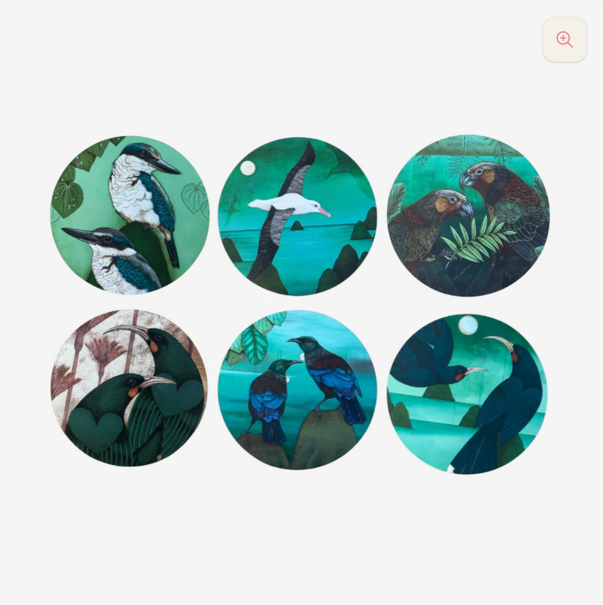 Kathryn Furniss Coasters Set of 6 New Zealand Birds Tui