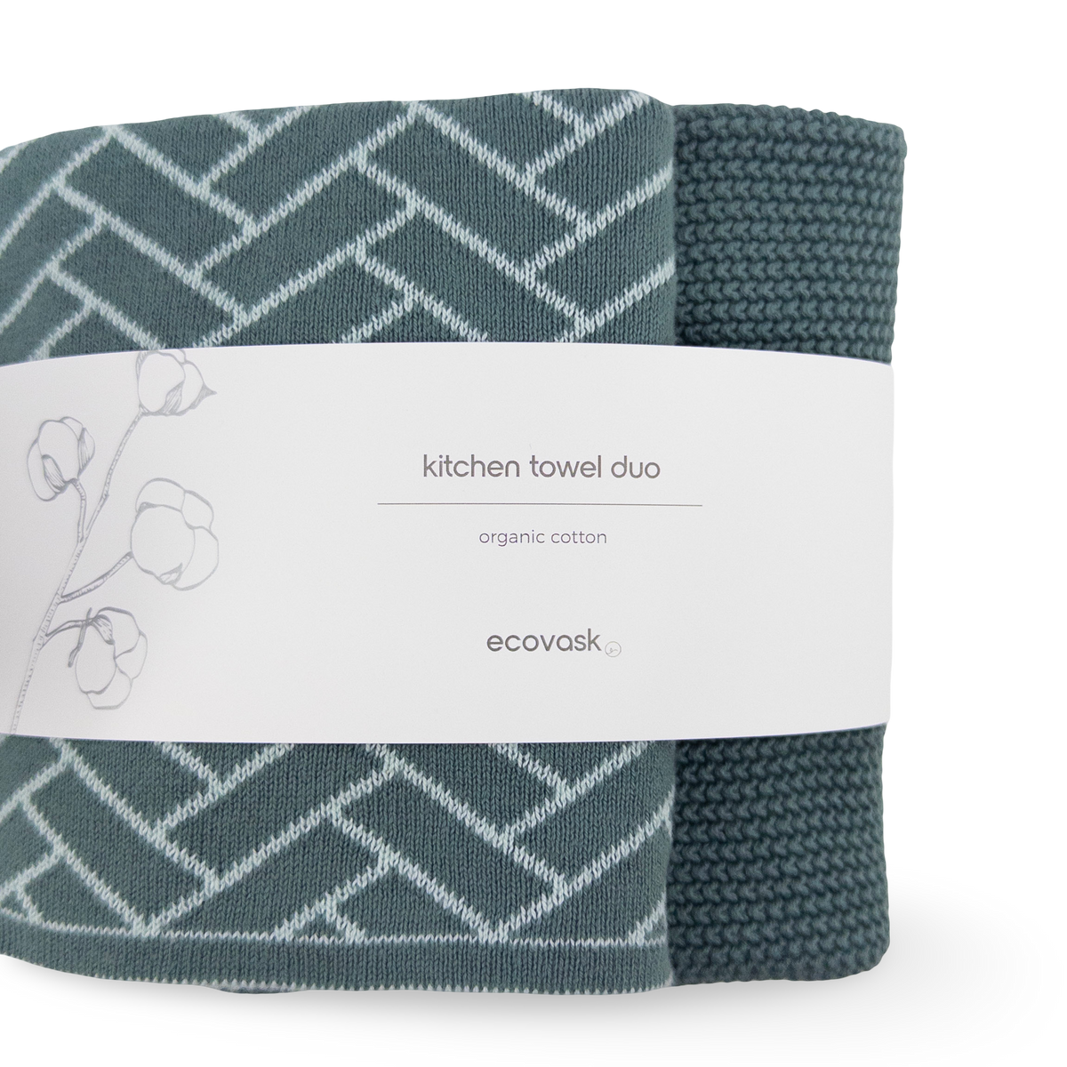 Kitchen Towel Duo - Sea Foam Herringbone