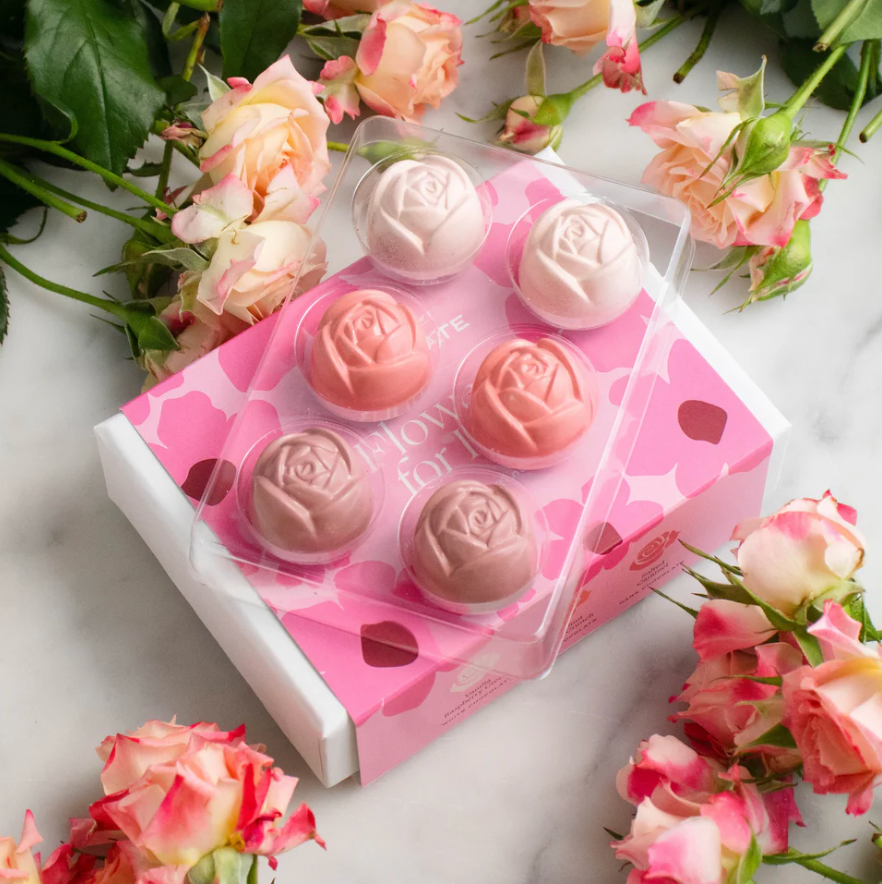 House of Chocolate Flowers for her Mother's Day A bouquet of six handcrafted rose shaped chocolate bonbons