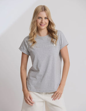 Stella+Gemma Sohu Cuff Crew  Tee - Grey Marle
