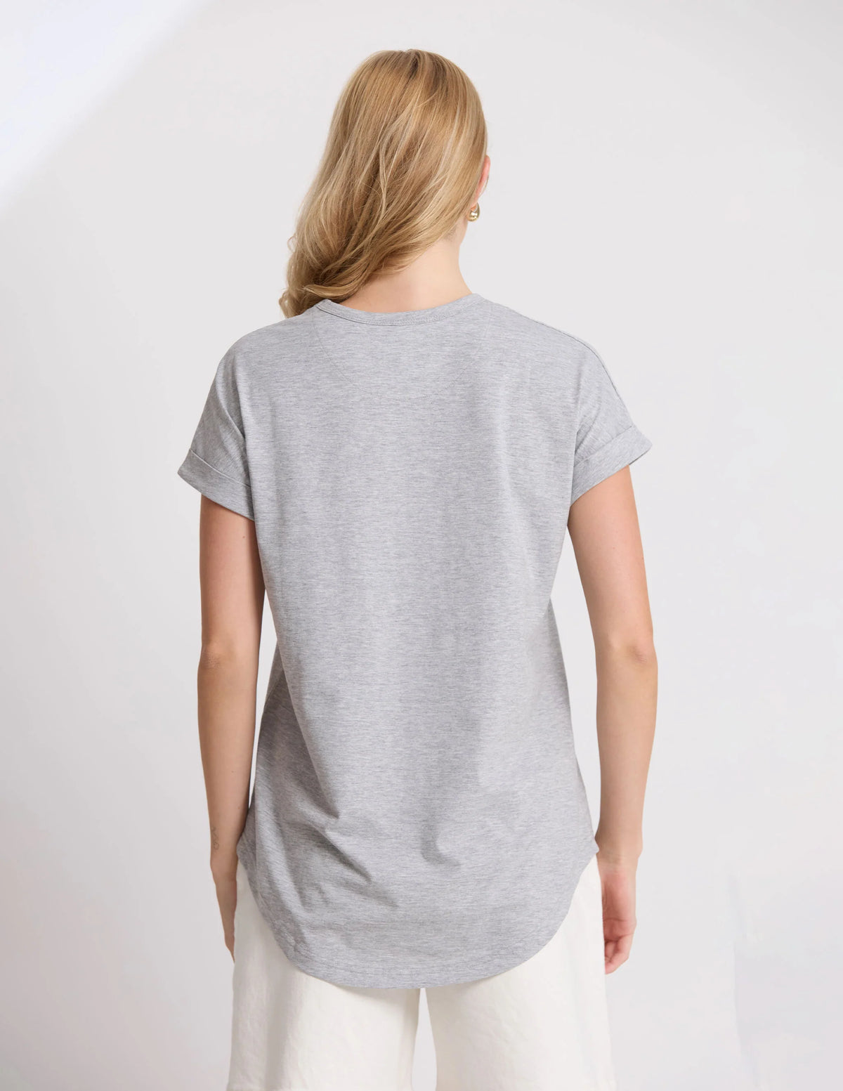 Stella+Gemma Sohu Cuff Crew  Tee - Grey Marle