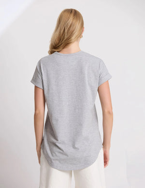 Stella+Gemma Sohu Cuff Crew  Tee - Grey Marle