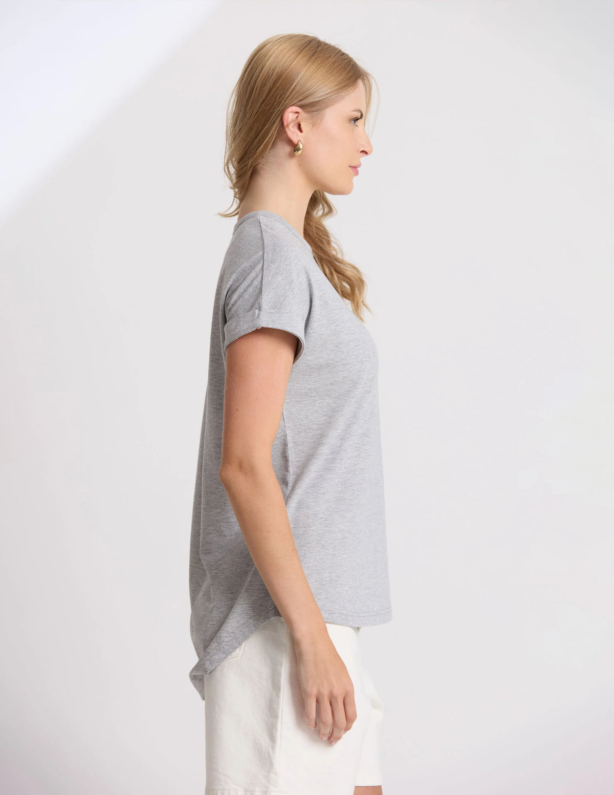 Stella+Gemma Sohu Cuff Crew  Tee - Grey Marle