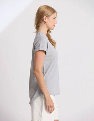 Stella+Gemma Sohu Cuff Crew  Tee - Grey Marle