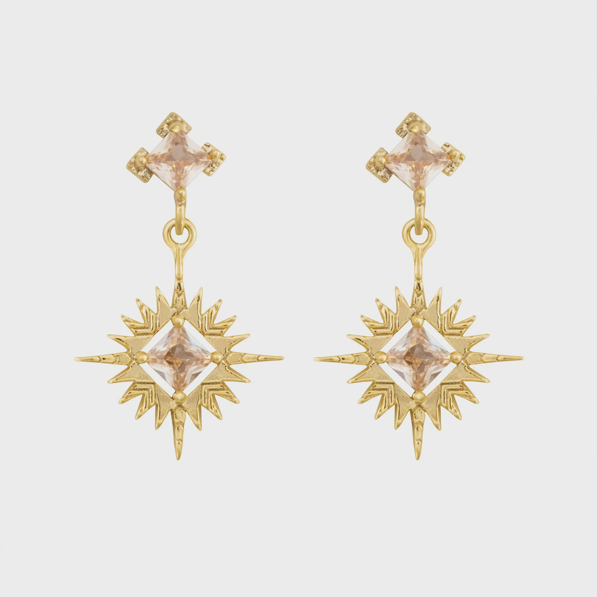 A Dusting of Jewels - Starburst Earrings - Gold and Champagne