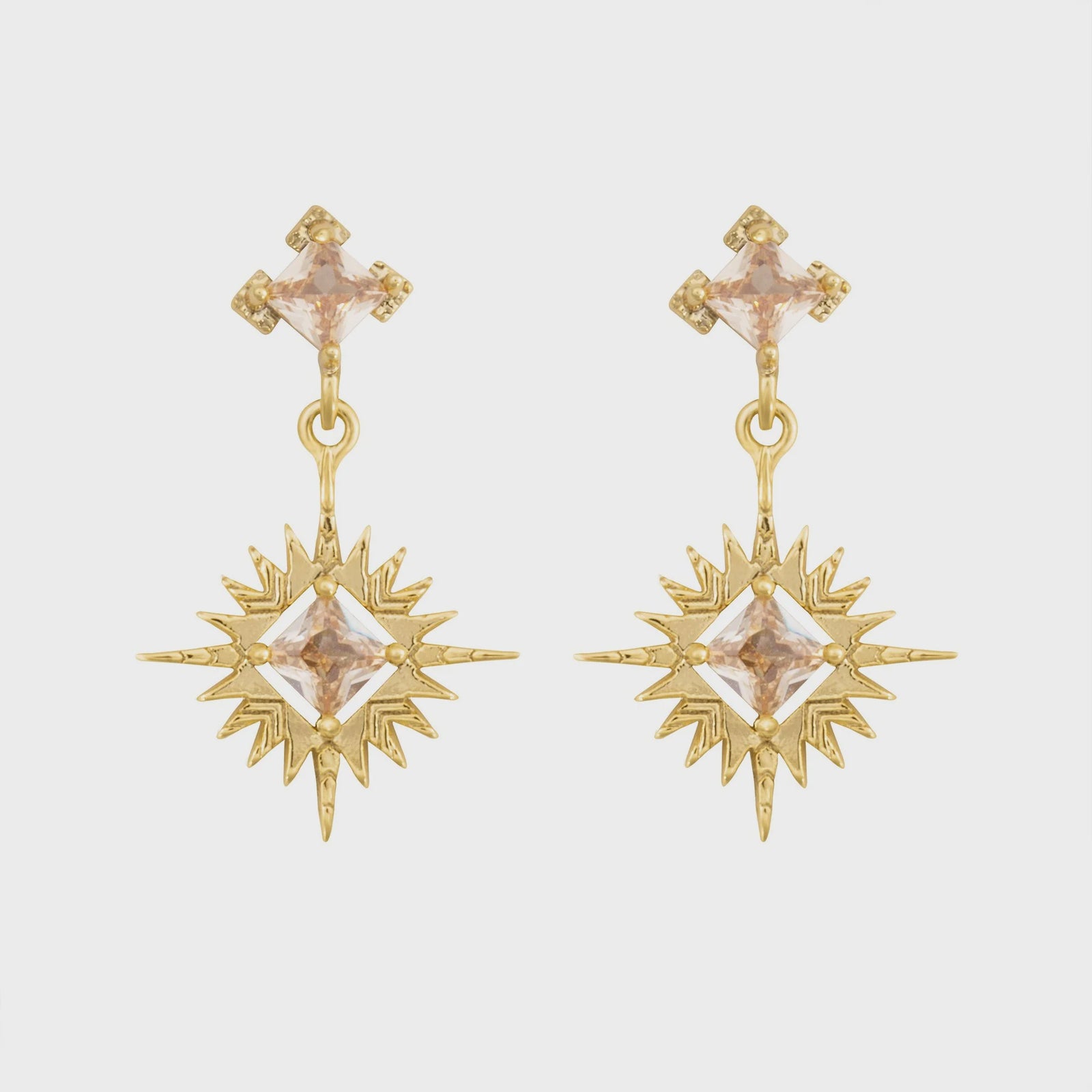 A Dusting of Jewels - Starburst Earrings - Gold and Champagne