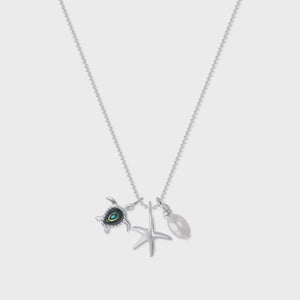 Little Taonga Sterling Silver and Pāua Turtle, Starfish + Pearl Necklace