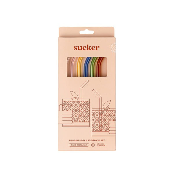 Sucker Reusable Glass Drinking Straws - Multi