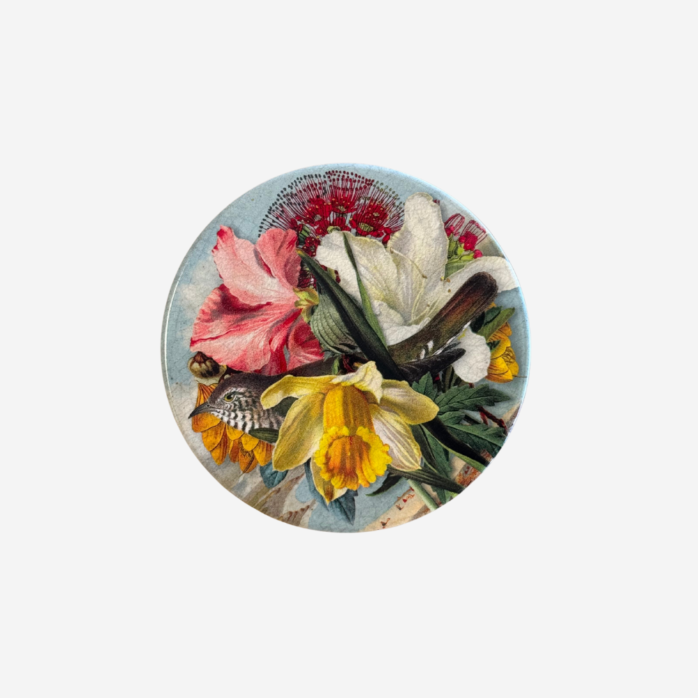 TANYA WOLFKAMP Coaster - Vintage - Cuckoo Round coaster with floral design