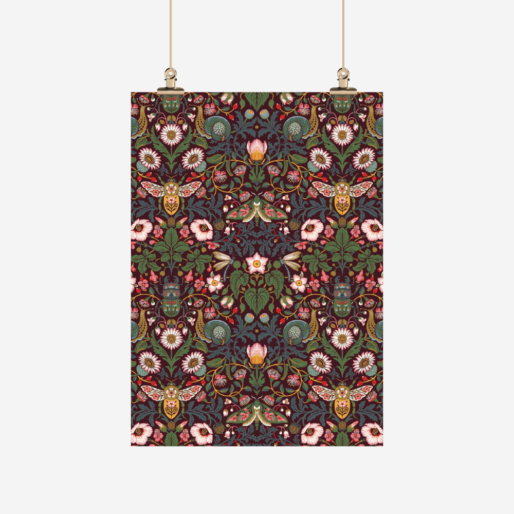 TANYA WOLFKAMP Tea Towel - Damask Decorative poster with floral and insect pattern