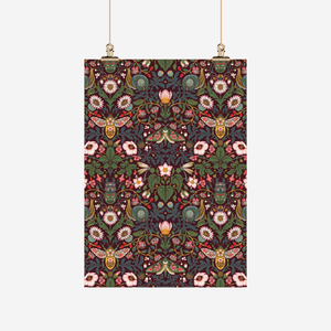 TANYA WOLFKAMP Tea Towel - Damask Decorative poster with floral and insect pattern