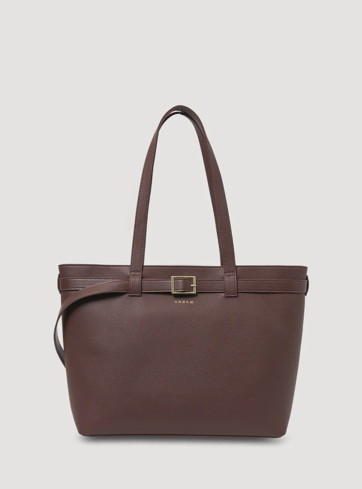 SABEN Tabby Shoulder Bag Espresso + Bronze Leather Tote