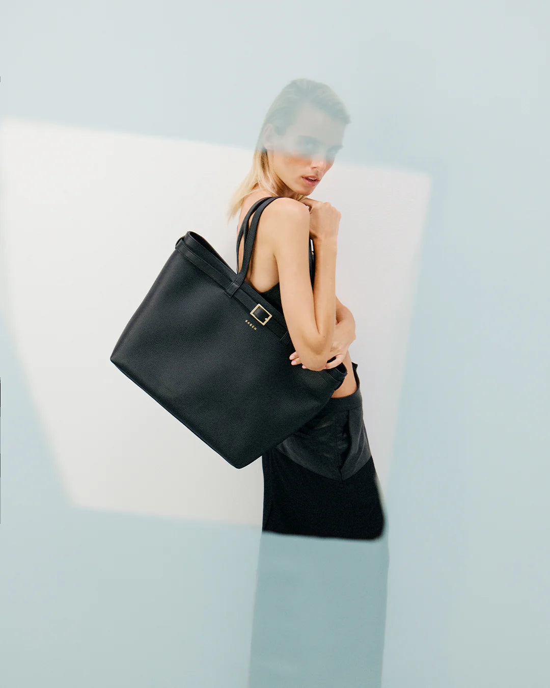 SABEN Tabby Shoulder Bag Black + Bronze Leather Tote