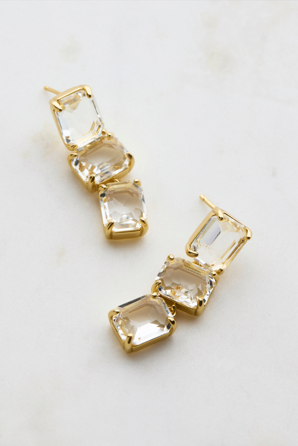 Talia Crystal Earrings - Clear - Gold