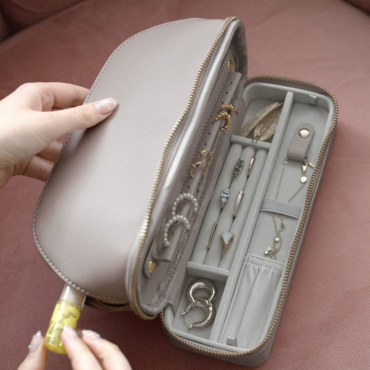 STACKERS Taupe Makeup And Jewellery Bag