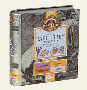 Basilur Tea Earl Grey Assorted tea box Large Tea Book - Earl Grey Collection - 32 Enveloped Tea Bags - 4 Flavours