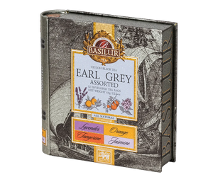Basilur Tea Earl Grey Assorted tea box Large Tea Book - Earl Grey Collection - 32 Enveloped Tea Bags - 4 Flavours
