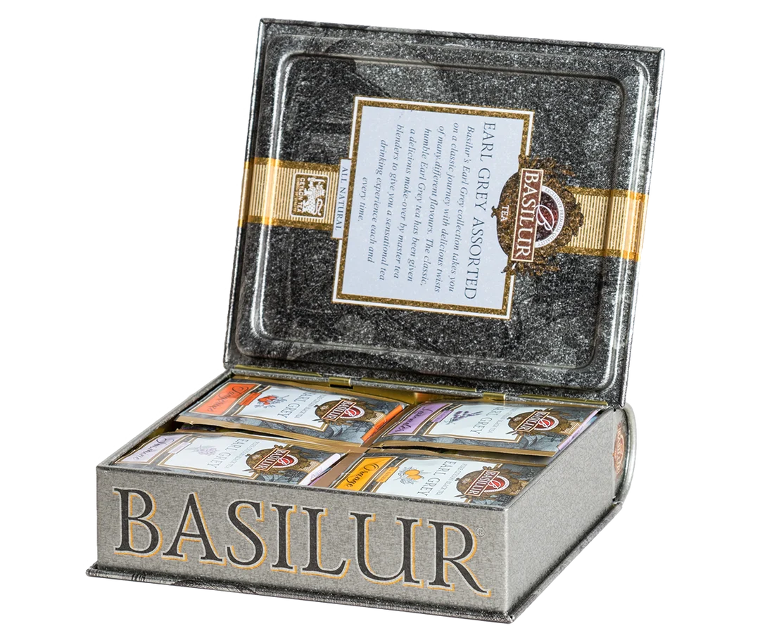 Basilur Tea Earl Grey Assorted tea box Large Tea Book - Earl Grey Collection - 32 Enveloped Tea Bags - 4 Flavours