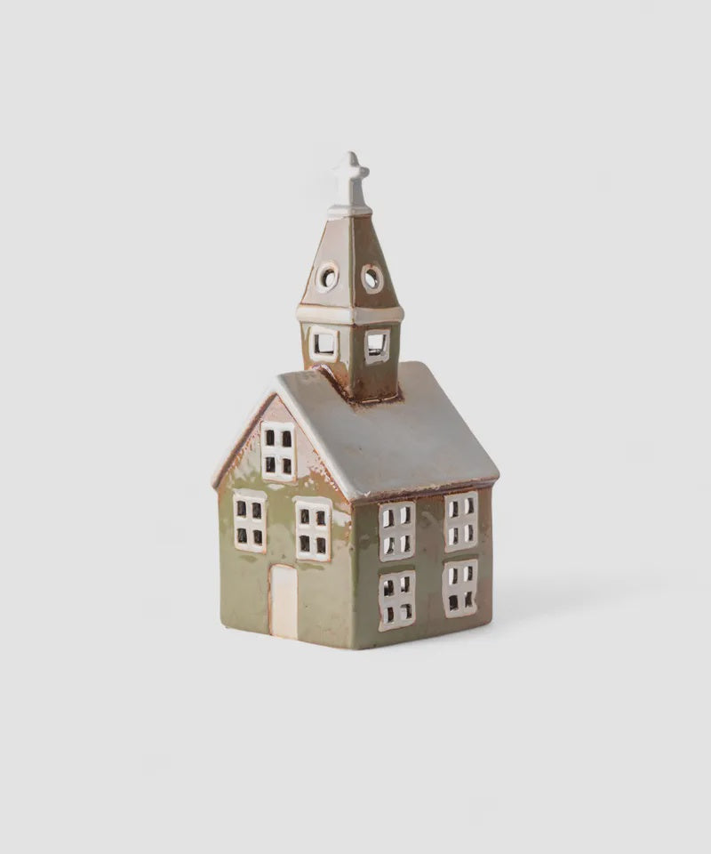 French Country Tealight House - Alsace Tealight Church Olive Green