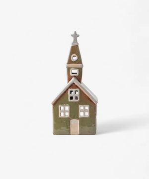 French Country Tealight House - Alsace Tealight Church Olive Green