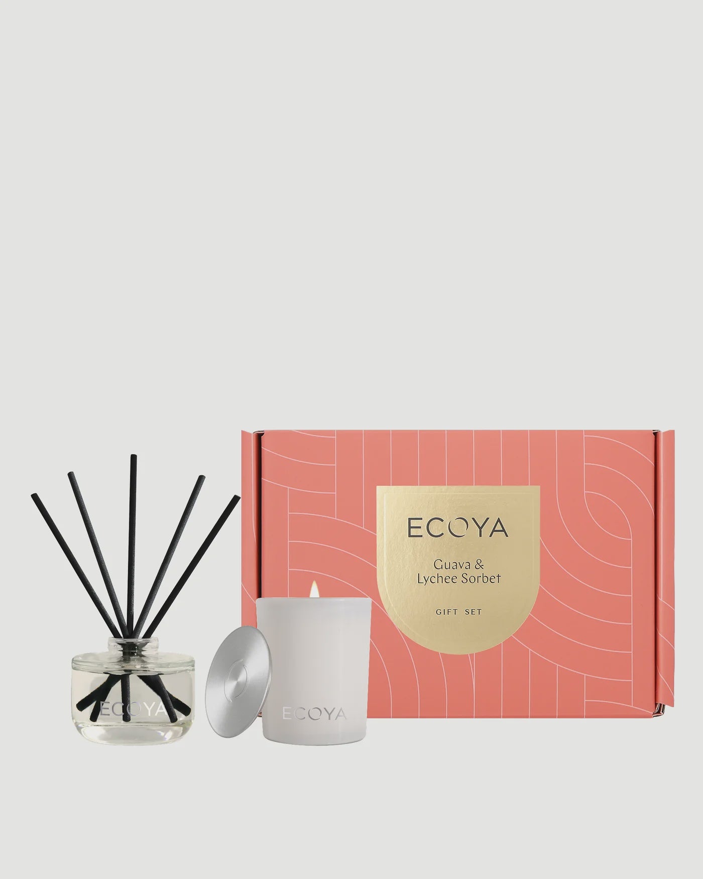 Ecoya diffuser, candle The Mini Duo - Guava & Lychee Sorbet Gift Set