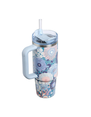 STANLEY handled travel tumbler The Quencher H2.0 FlowState™ Tumbler 30oz - Blue Dream Wildflower