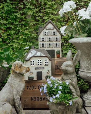 French Country Collections The Village Patisserie Tea Light Small ceramic house model with 'Patisserie' sign