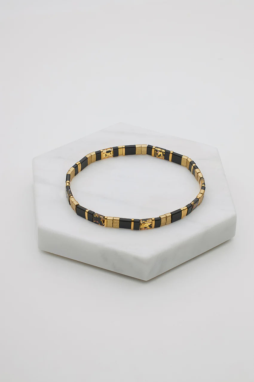 ZAFINO Tile Stretch Bracelet - Black/Brown