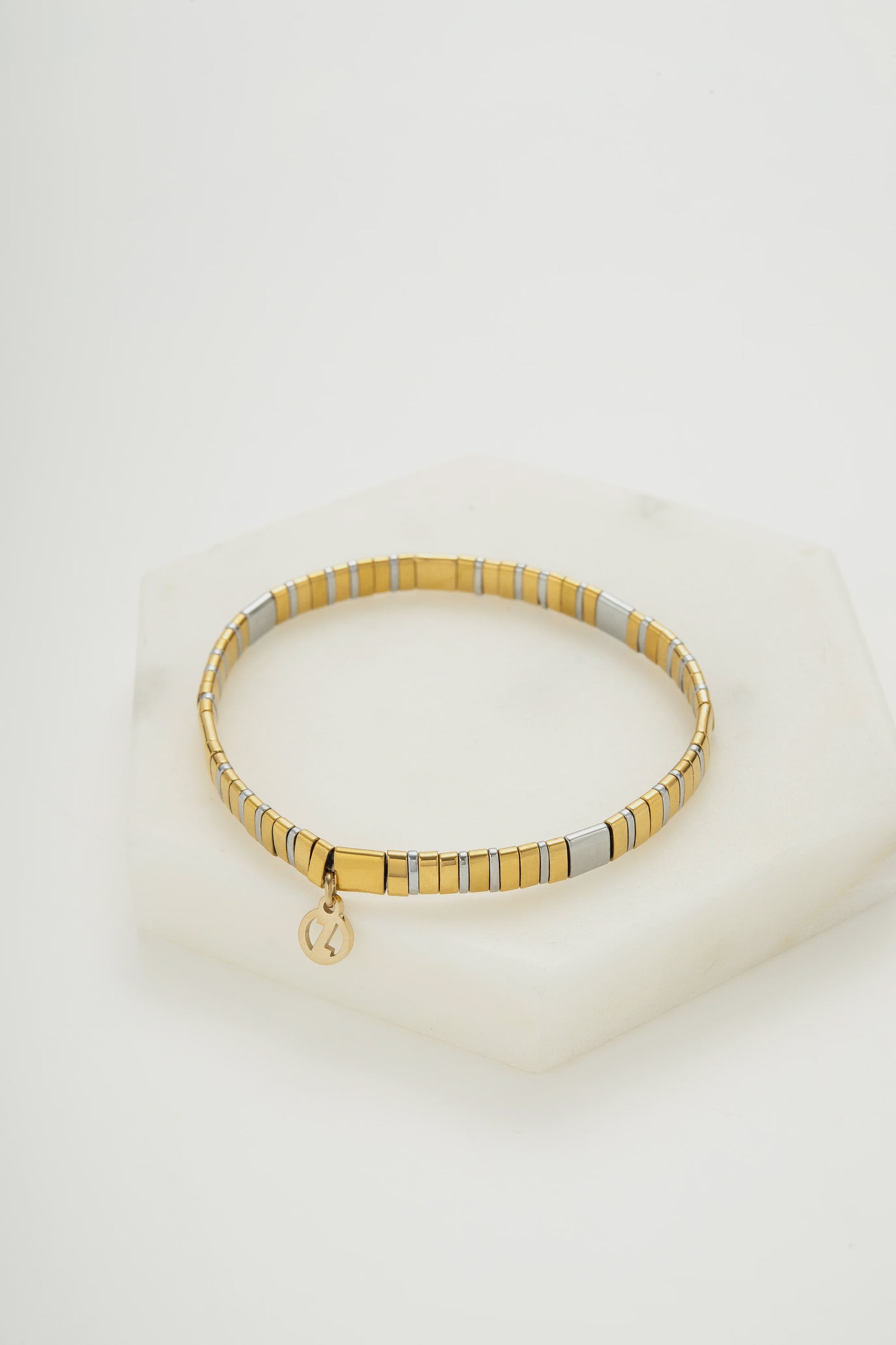 ZAFINO Tile Stretch Bracelet - Silver/Gold 7036